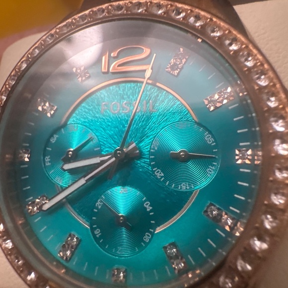 Fossil Riley Rose Gold Ladies Teal Multifunctional Dial Watch - Picture 5 of 5